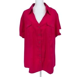 Cato Woman Plus Size Top 22/24W Hot Pink Short Sleeve Button Up Shirt Two Pocket